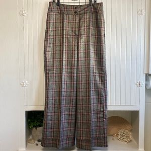 New York & Company Checkered Wide-Leg Pants - Gray and Red